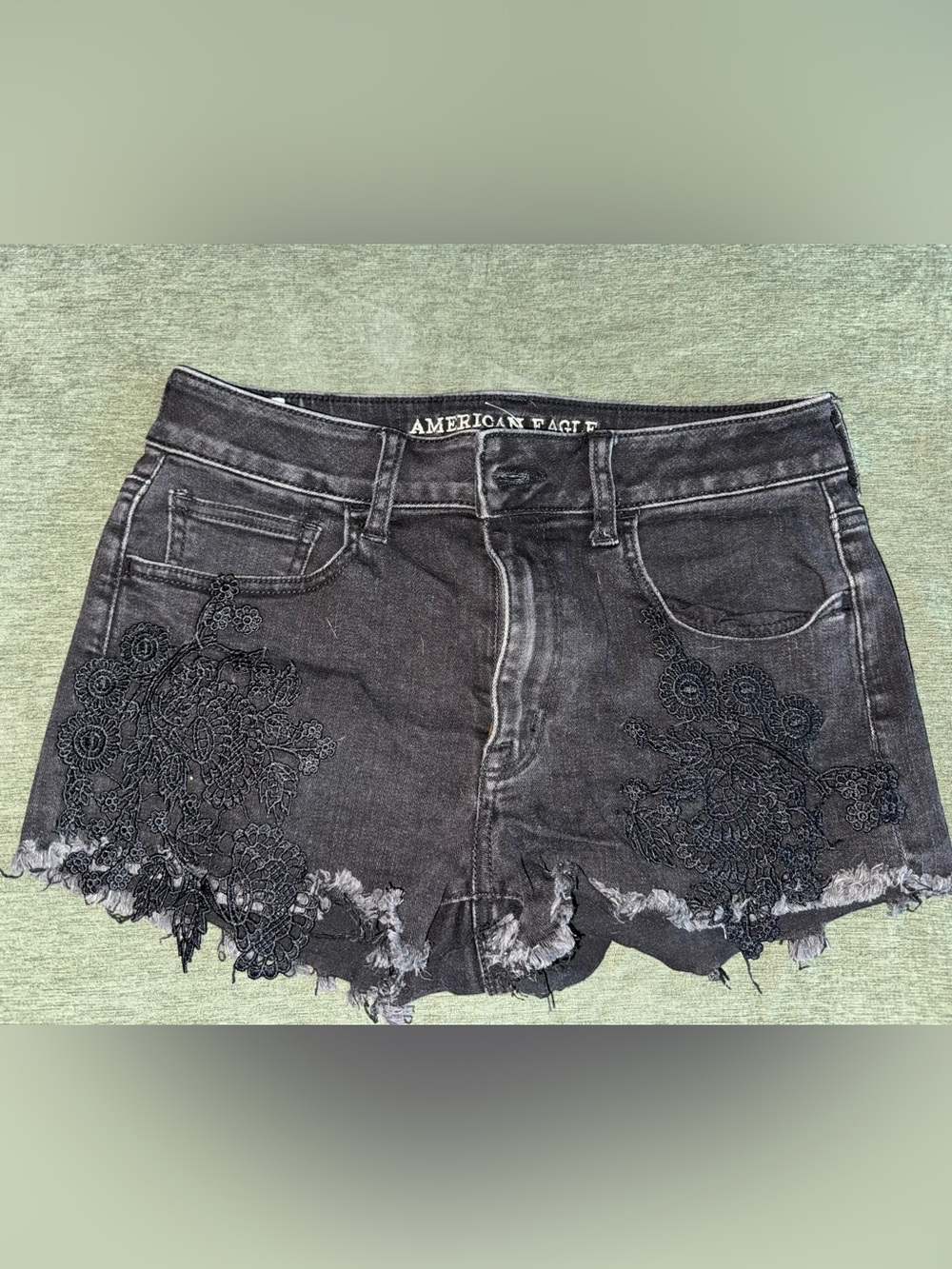 American Eagle Outfitters Black Denim Shorts with Lace Appliqué-NWOT